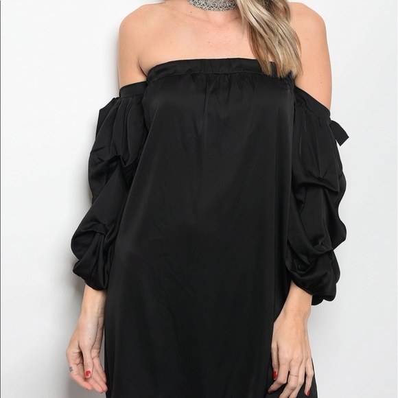 Various Dresses & Skirts - Off the shoulder black satin shift dress